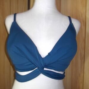 NWT Shade & Shore Blue Swimwear Built-in Bra Bikini Top 34DD